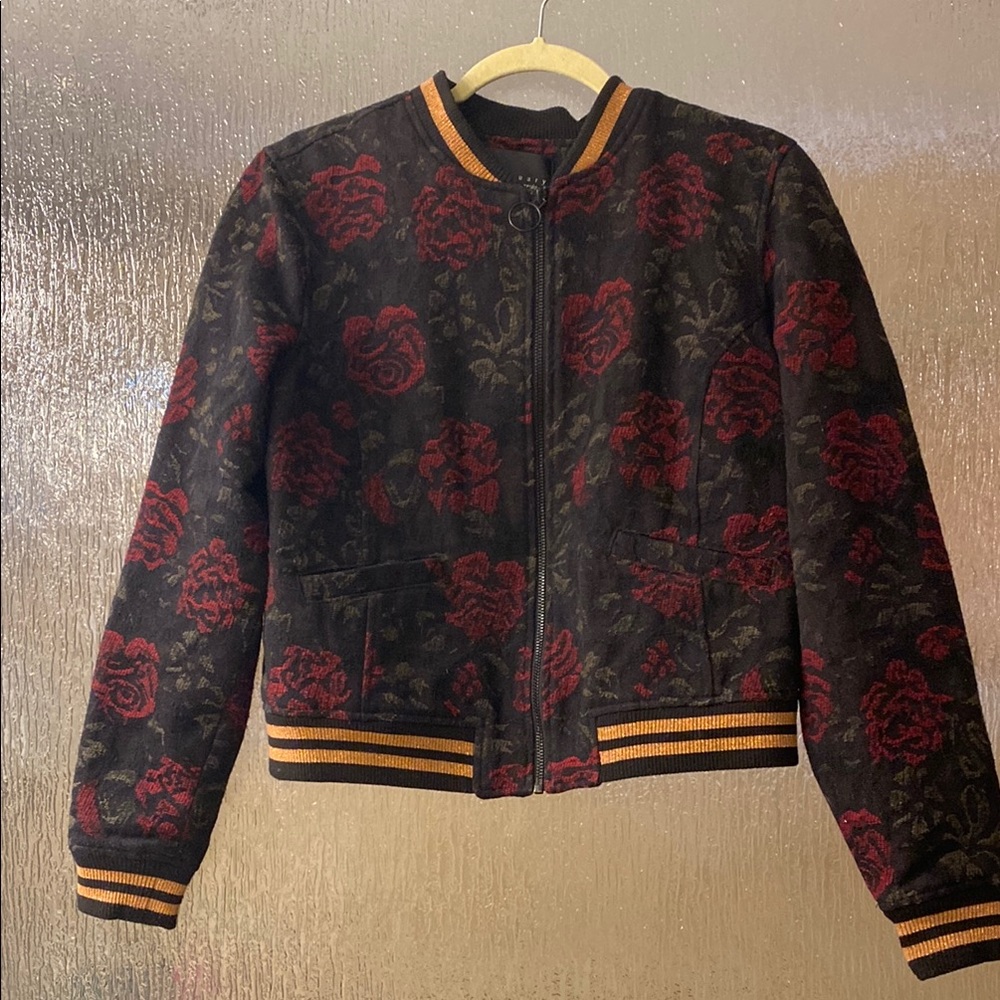 Sanctuary Black and Red Bomber Jacket with Floral Design